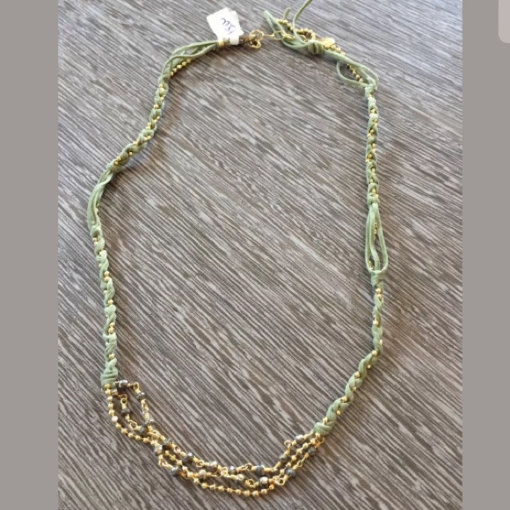 SOGOLI Gold/Sage Green Braid Choker Necklace NWT